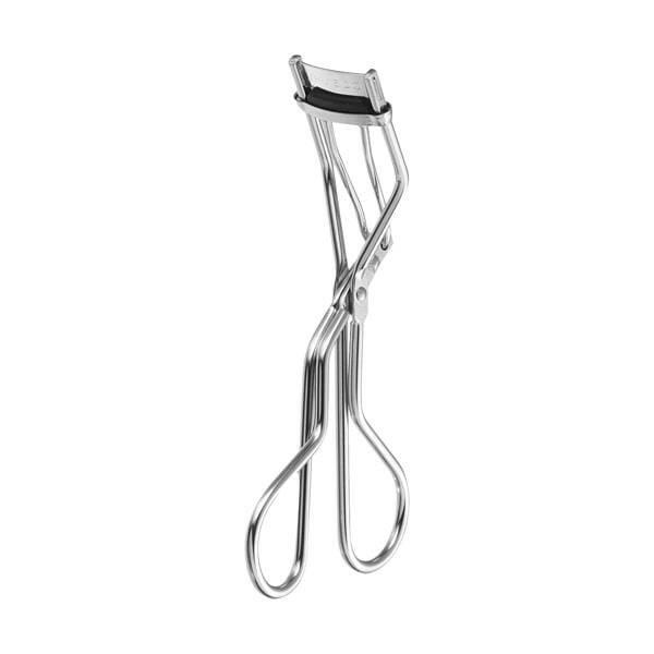 Shiseido Eyelash Curler 215 with a sleek silver design, featuring a mini precision head for curling specific areas like eyelash tips or corners.