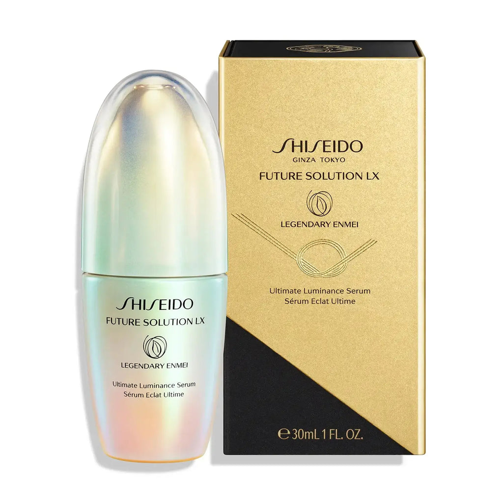 Shiseido Future Solution LX Legendary EN Luminance Serum 30ml with its elegant packaging, including a gold-accented box.