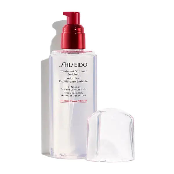 Shiseido Treatment Softener Enriched 150ml bottle with red pump and removable cap, formulated for normal to very dry skin hydration.