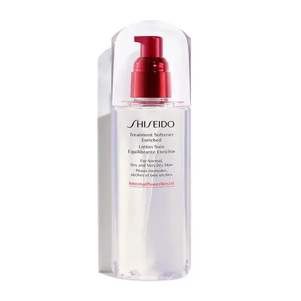 Shiseido Treatment Softener Enriched 150ml with red pump cap, designed for normal to very dry skin, featuring InternalPowerResist technology.