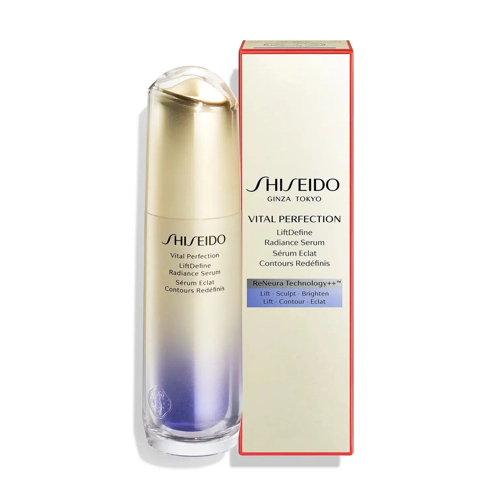 Shiseido Vital Perfection Radiance Serum 40ml bottle with packaging box, highlighting its premium skincare branding.