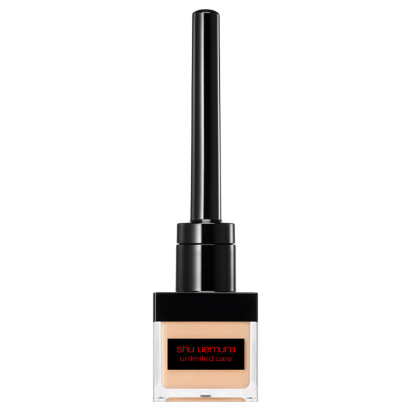 Shu Uemura Unlimited Care Face Calligraphy foundation with a sleek black applicator. Long-lasting, lightweight formula for a natural finish.