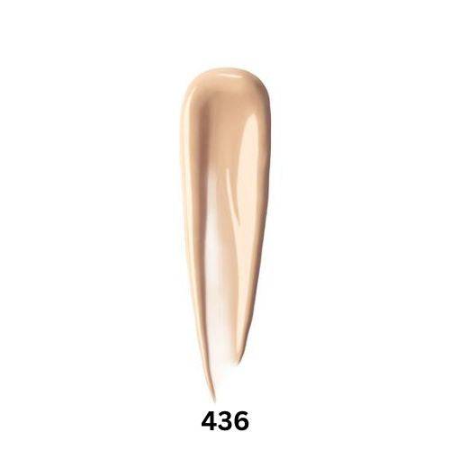 Swatch of Shu Uemura Unlimited Care Tsuya Serum Foundation in shade 436, showcasing a smooth, creamy texture for flawless application.