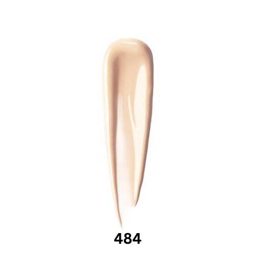 Swatch of Shu Uemura Unlimited Care Tsuya Serum Foundation in shade 484, showcasing a creamy, light beige tone with a smooth texture.