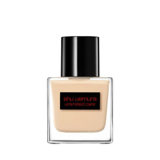 Shu Uemura Unlimited Care Tsuya Serum Foundation 35ml in a sleek glass bottle with a black cap, ideal for achieving radiant and firm skin.