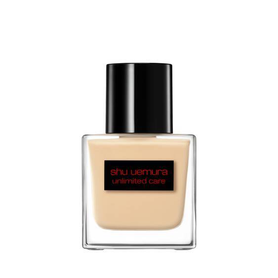 Shu Uemura Unlimited Care Tsuya Serum Foundation 35ml in a sleek glass bottle with a black cap, ideal for flawless face makeup.