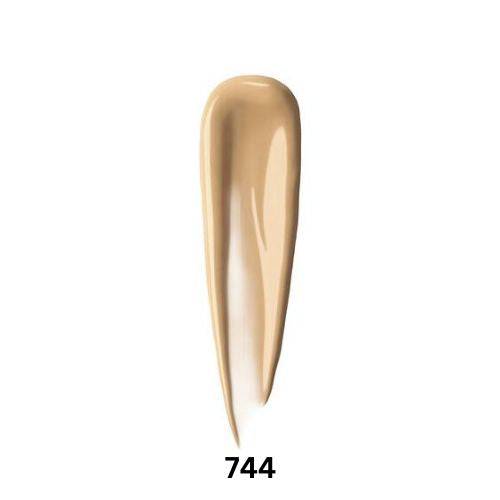 Shu Uemura Unlimited Care Tsuya Serum Foundation swatch in shade 744, a warm beige tone with a smooth application.