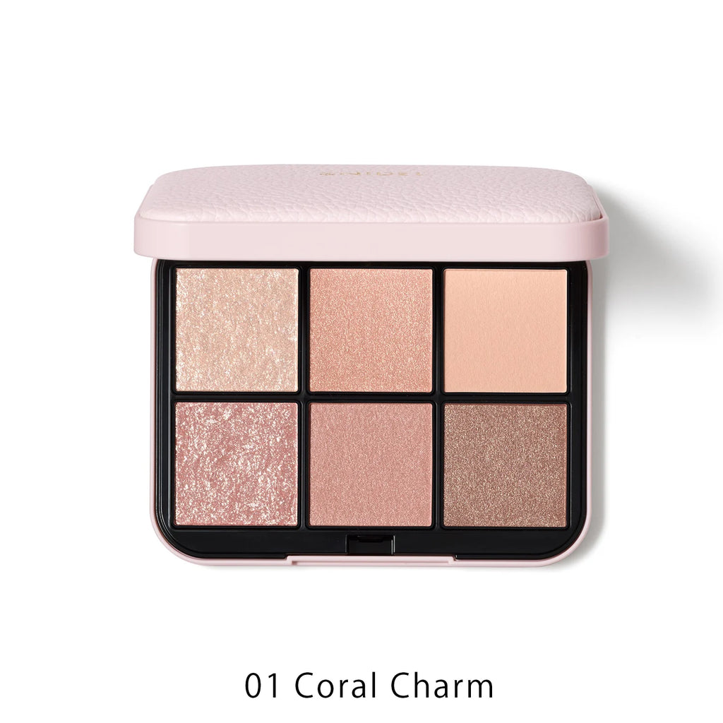 Snidel Beauty Eye Designer n＜2025 SS Collection＞ eye shadow palette in 01 Coral Charm featuring six warm coral and neutral shades.