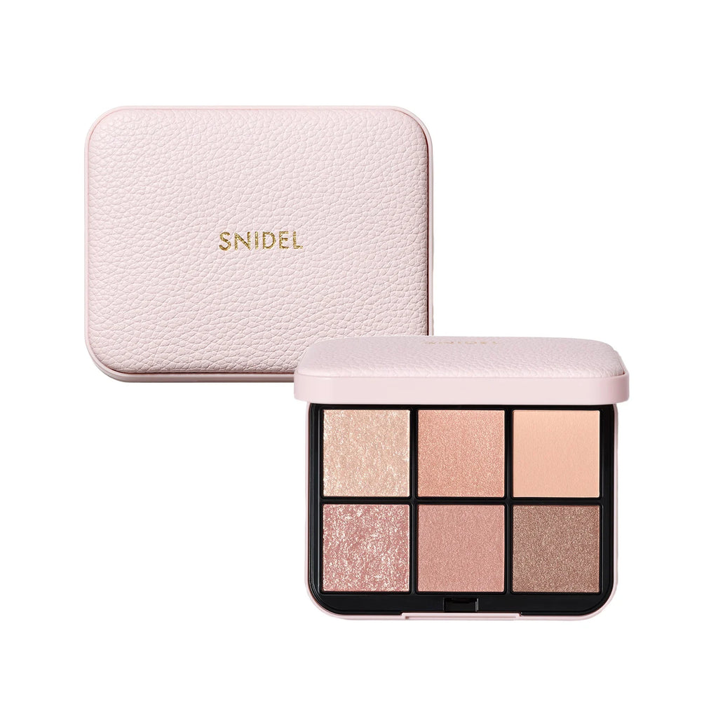 Snidel Beauty Eye Designer n＜2025 SS Collection＞ eye shadow palette with six shimmering shades in a pink textured compact.