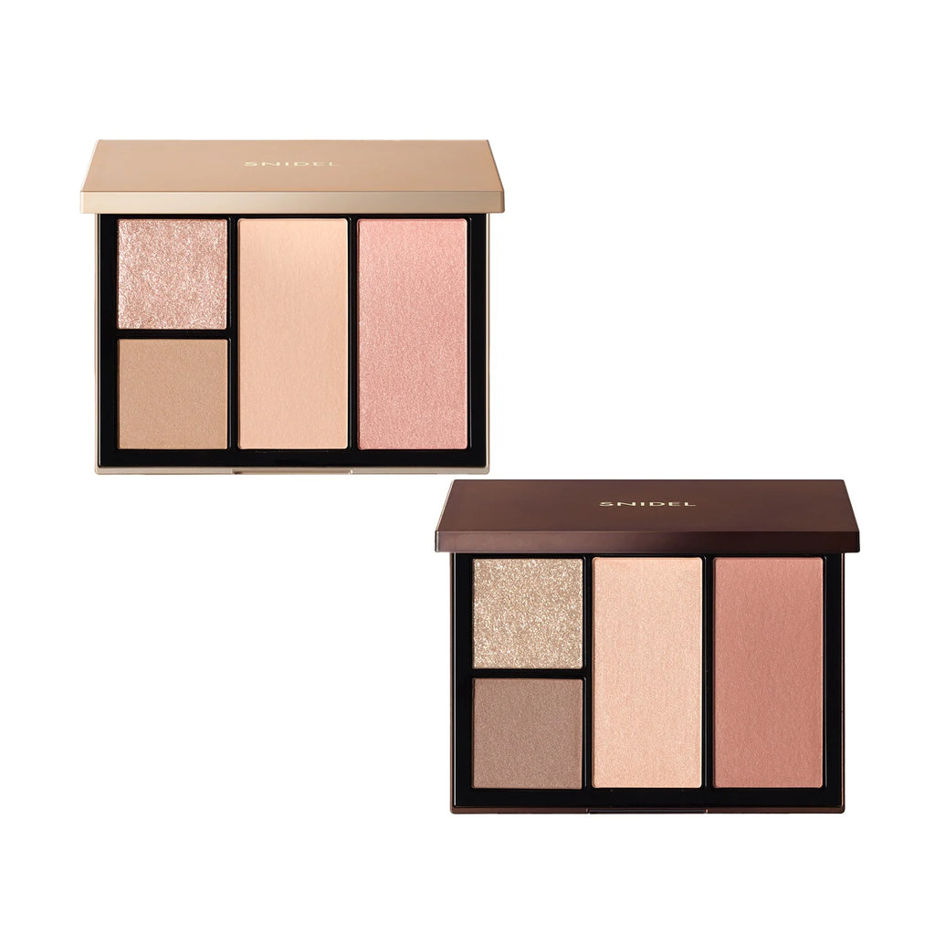 Snidel Beauty Face Stylist 2025SS Limited Collection featuring two palettes in shades EX11 Bio Beige and EX12 Lt. Chocolate with blushes and bronzers.