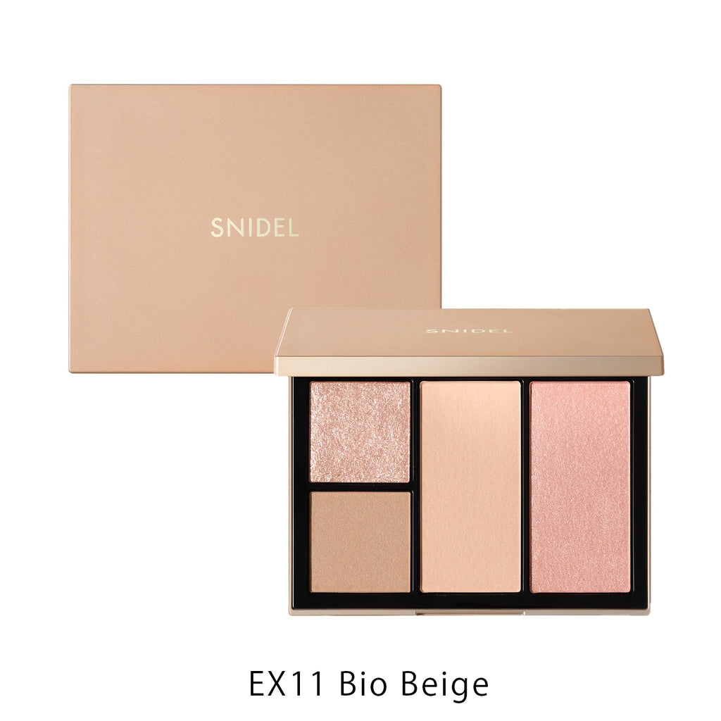 Snidel Beauty Face Stylist EX11 Bio Beige palette with shimmering and matte blushes and bronzers in a beige-toned compact.