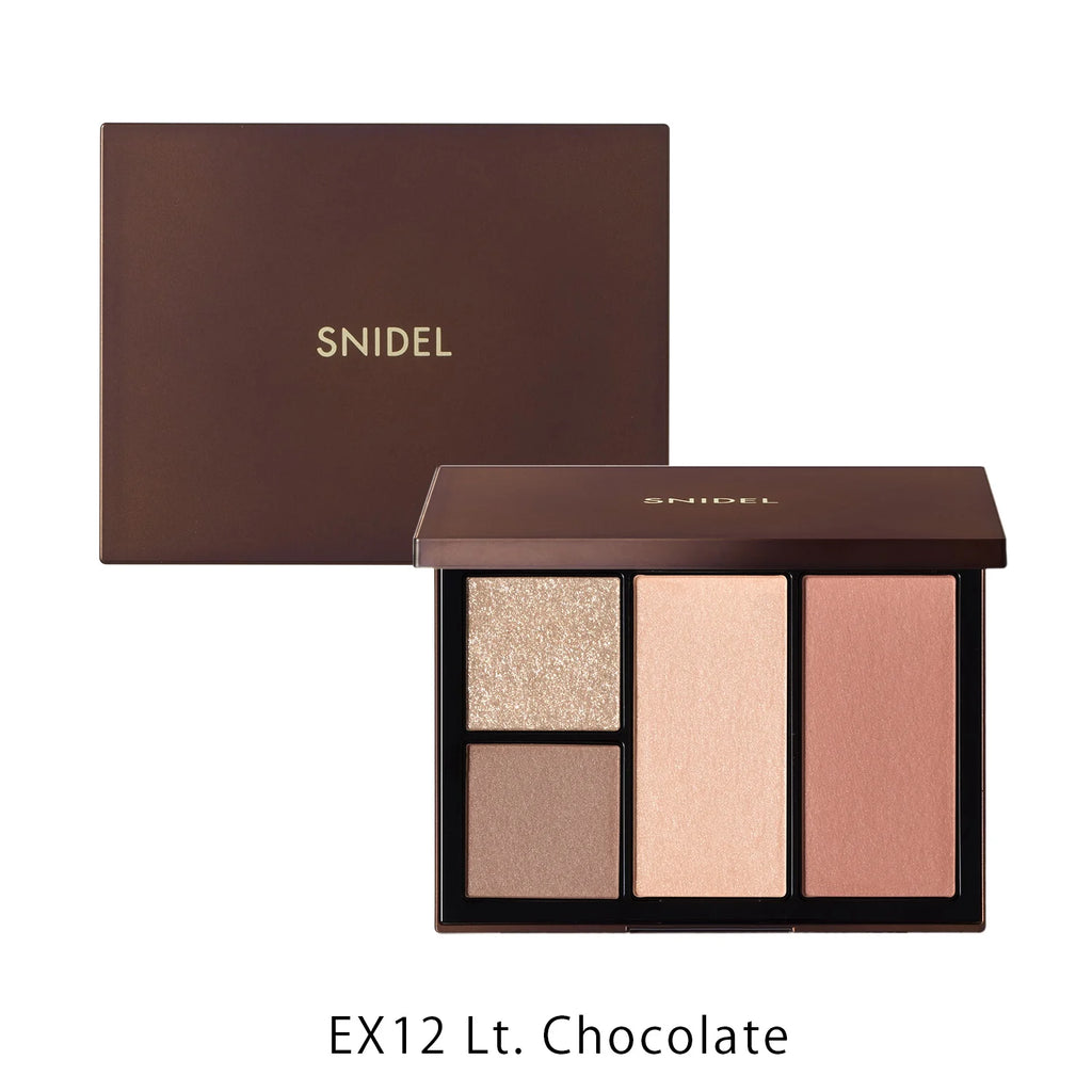 Snidel Beauty Face Stylist EX12 Lt. Chocolate palette with shimmering and matte blushes and bronzers in a chocolate-toned compact.