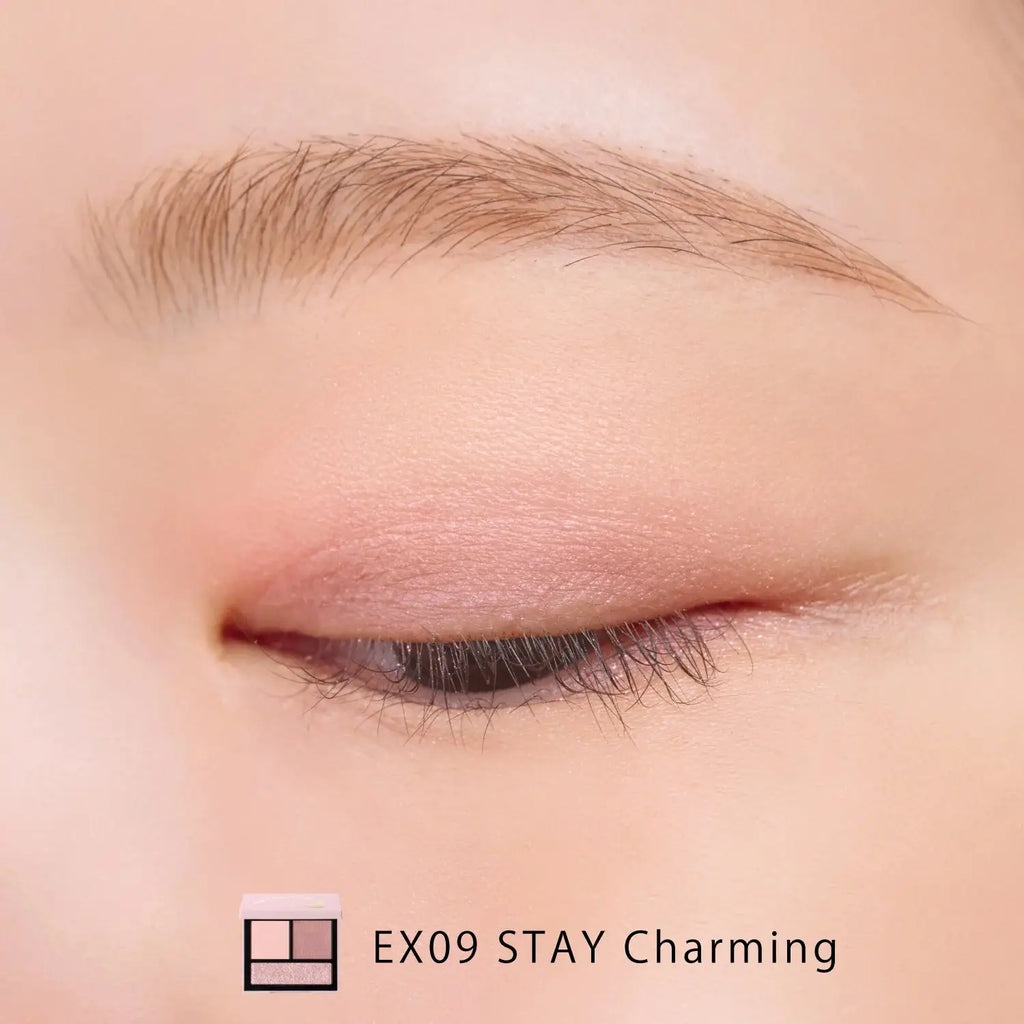 Close-up of an eye with a subtle pink and mauve look using Snidel Beauty EX09 Stay Charming palette.