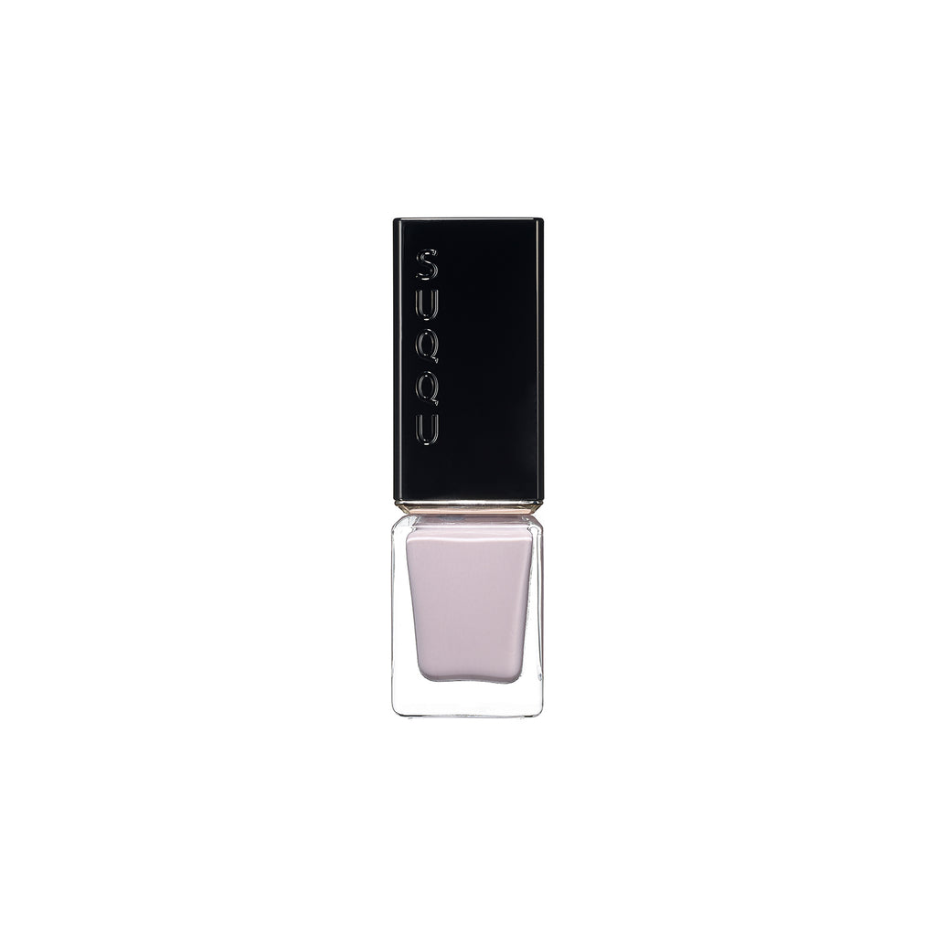 Suqqu Nail Color Polish in a muted lavender hue with a glossy black cap, ideal for elegant nail care.