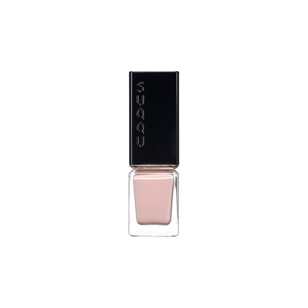 Suqqu Nail Color Polish in a light pink nude tone, featuring a minimalist black cap design.