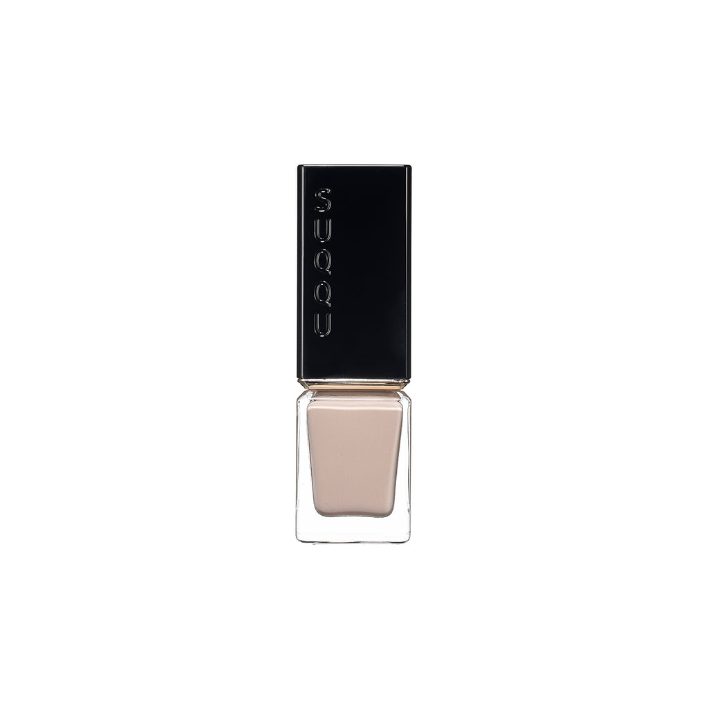 Suqqu Nail Color Polish in a soft taupe shade with a sleek black cap, offering a neutral and polished finish.