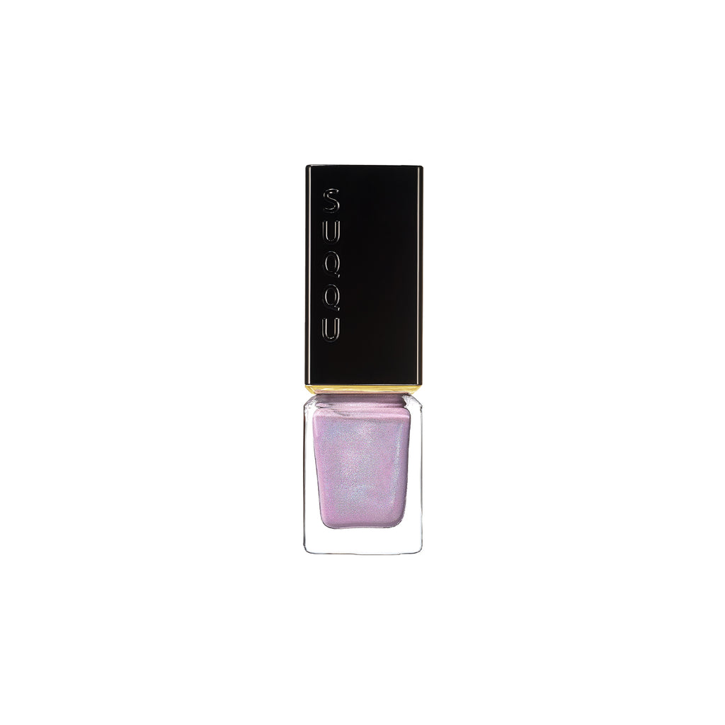 Suqqu Nail Color Polish in a pearlescent pink shade with a glossy black cap, offering a luminous and elegant look.