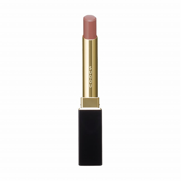 Suqqu Velvet Fit Lipstick in a muted pink shade, featuring a luxurious black and gold design for a perfect lip fit.