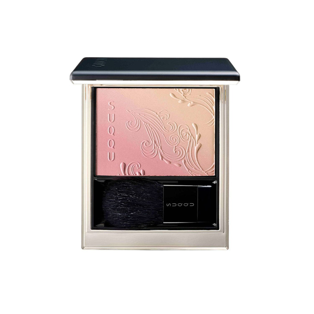 Suqqu Blurring Color Blush in YUMEWASURE, a limited-edition mauve rose and shell pink blush with embossed design, includes brush.