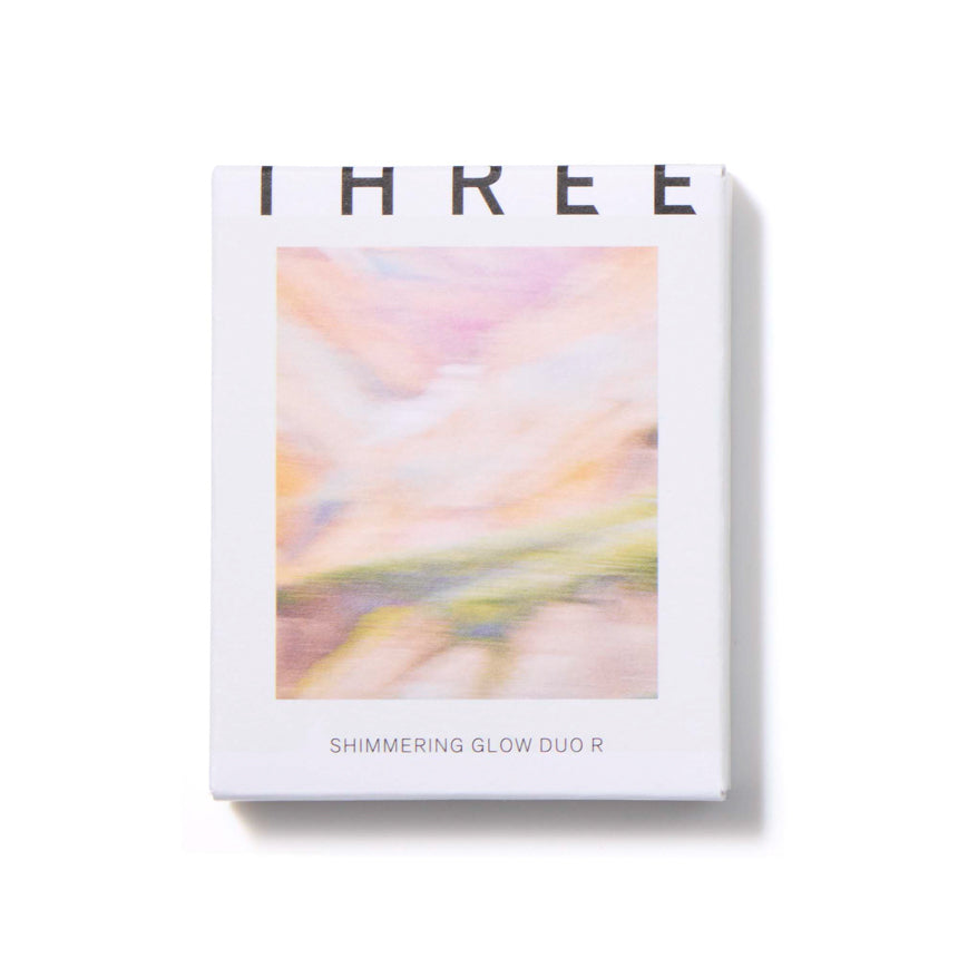 Shimmering glow THREE highlighter blush and contour palette for radiant, natural makeup look