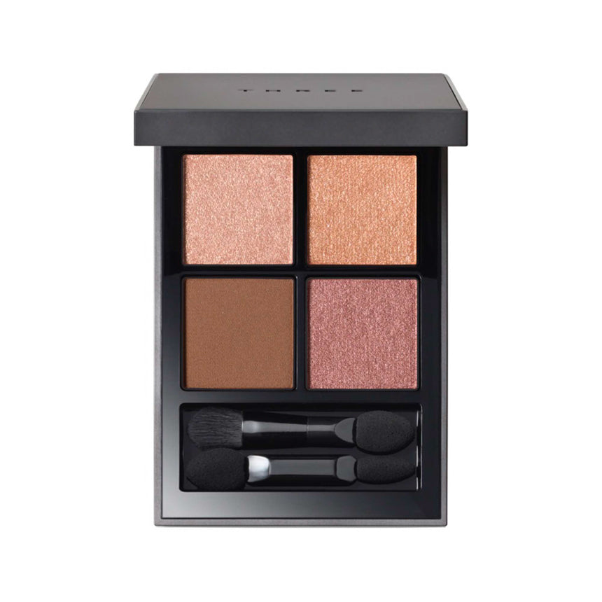 Three Stargazing Eye Quad featuring deep brown and rosy tones in matte, metallic, satin, and color veil textures for versatile eye makeup.