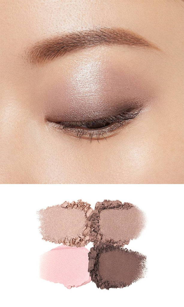 Clé de Peau Beauté Ombre Couleur Quadri eye shadow swatches applied on the eyelid, highlighting neutral beige and brown tones with a soft shimmer.