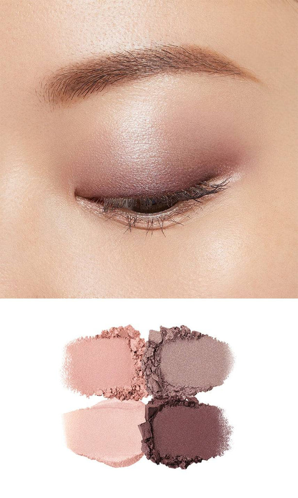 Clé de Peau Beauté Ombre Couleur Quadri eye shadow swatches applied on the eyelid, showcasing pink and mauve tones with a radiant shimmer.