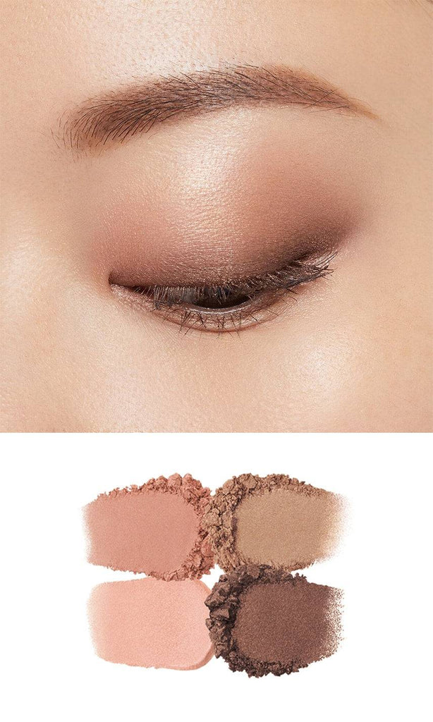 Clé de Peau Beauté Ombre Couleur Quadri eye shadow swatches applied on the eyelid, showcasing peach and brown tones with a luminous finish.