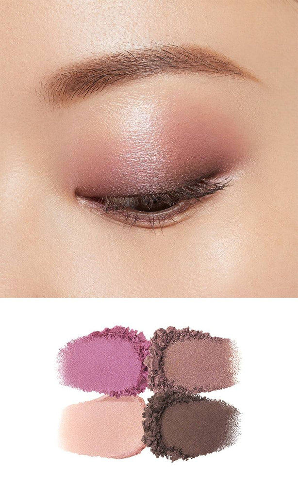 Clé de Peau Beauté Ombre Couleur Quadri eye shadow swatches applied on the eyelid, highlighting pink and mauve tones with a radiant shimmer.