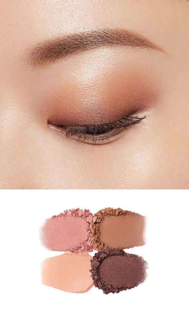 Clé de Peau Beauté Ombre Couleur Quadri eye shadow swatches applied on the eyelid, showcasing coral and peach tones with a luminous finish.