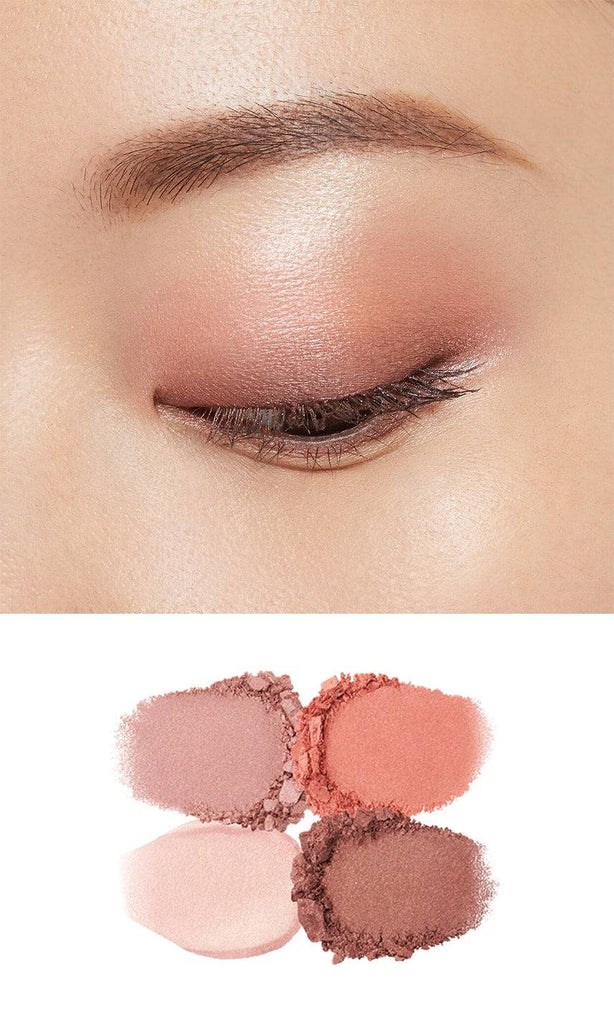 Clé de Peau Beauté Ombre Couleur Quadri eye shadow swatches applied on the eyelid, highlighting pink and taupe tones with a radiant shimmer.