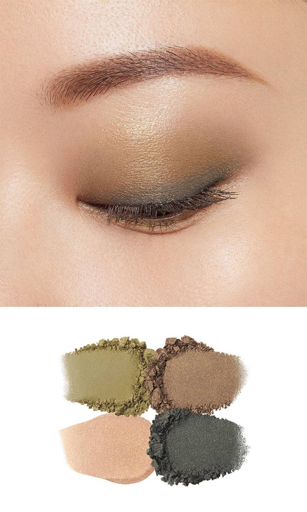 Clé de Peau Beauté Ombre Couleur Quadri eye shadow swatches applied on the eyelid, highlighting blue and teal tones with a radiant shimmer.