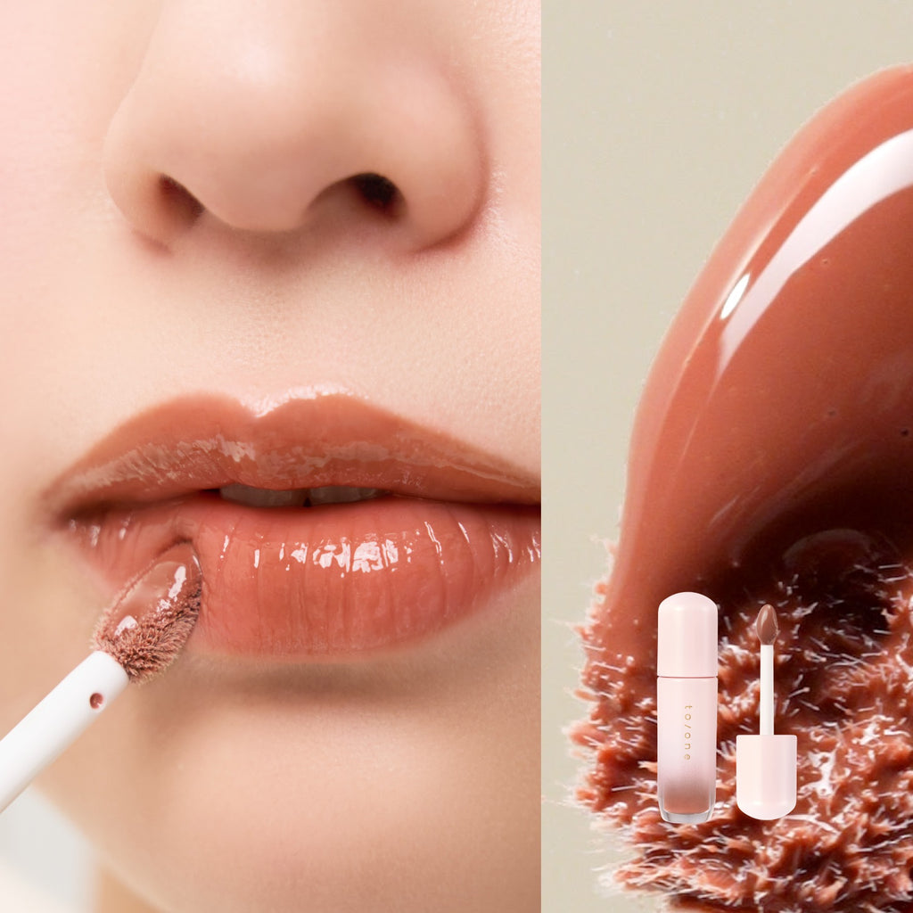 Petal Blooming lip gloss by to/one showcasing vibrant, glossy lips with a smooth, floral-inspired finish